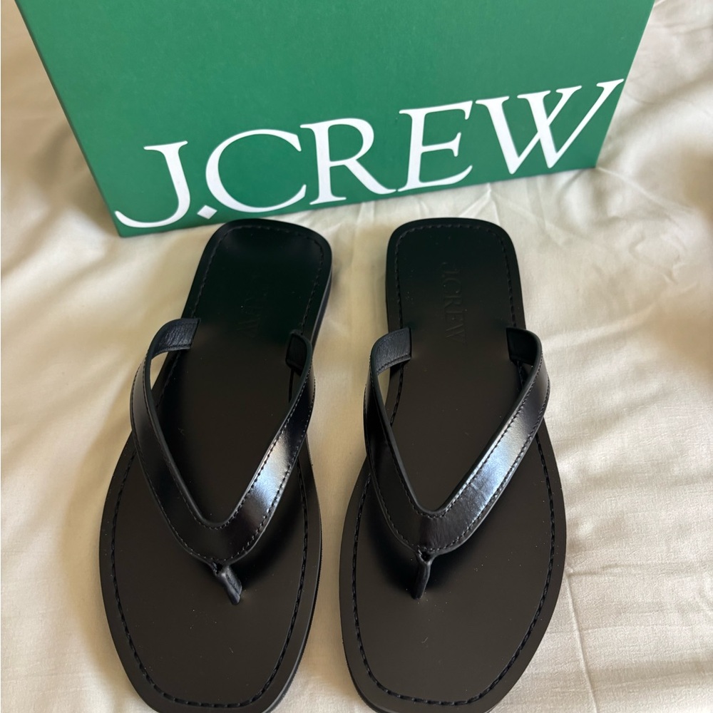 J.Crew Black wide thong Leather Sandals